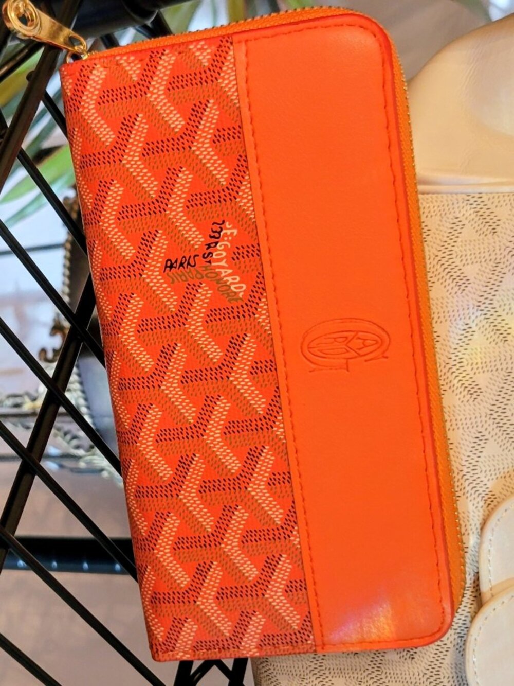 **Bright orange zipper fashion long wallet. No brand. Never used.